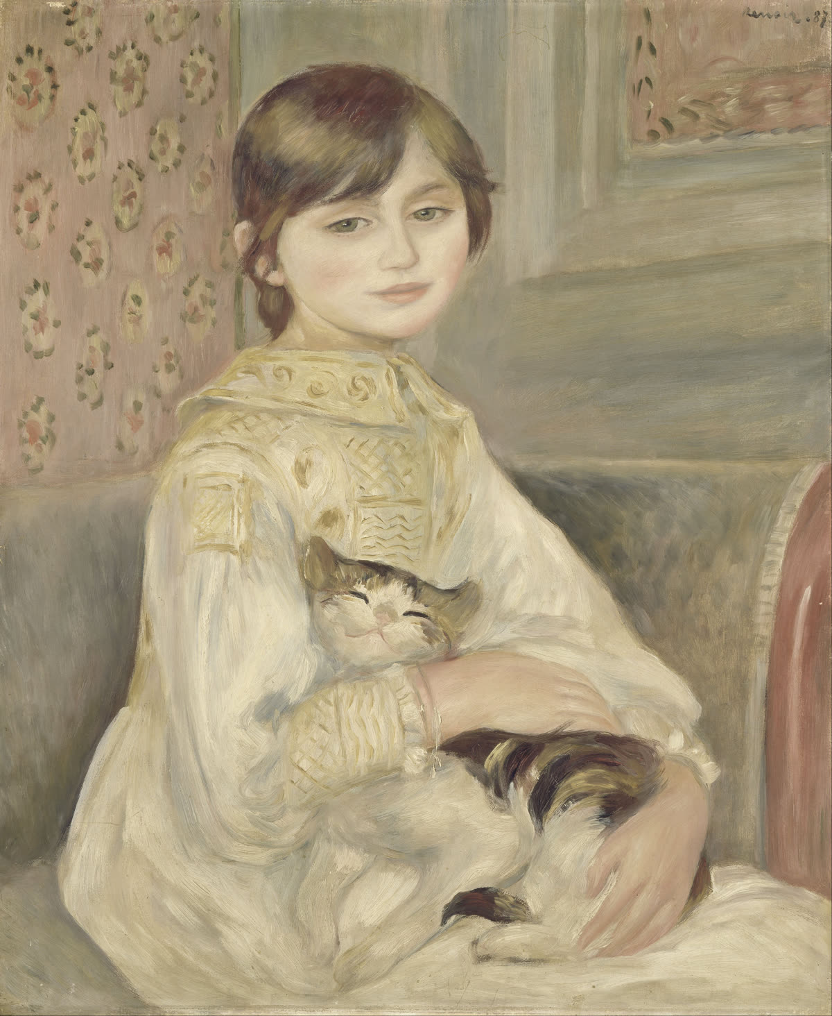 Renoir's Julie Manet with Cat (1887), a girl holding a sleeping cat